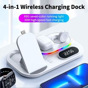 Clock with wireless charging port with led lights